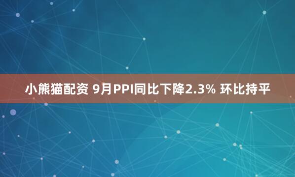 小熊猫配资 9月PPI同比下降2.3% 环比持平